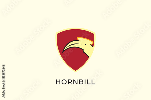 Hornbill head silhouette logo, hornbill shield logo