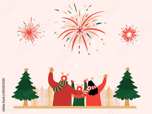 Merry Christmas and Happy New Year, family members celebrate New Year's Day