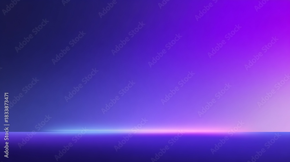 Fototapeta premium Futuristic deep purple-to-indigo gradient background with soft glow at the bottom, expansive upper two-thirds clean for tech interfaces, product visuals, and system layouts