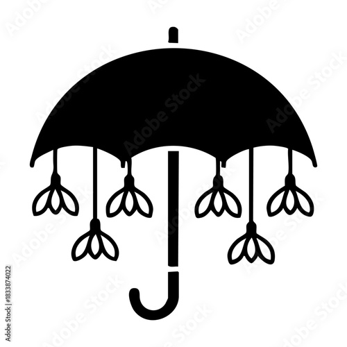 umbrella with snowdrops, winter weather icon