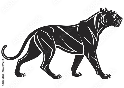Stylized black panther illustration walking on black background