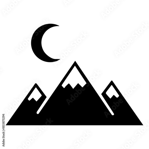 vector moon and snow-covered mountains icon