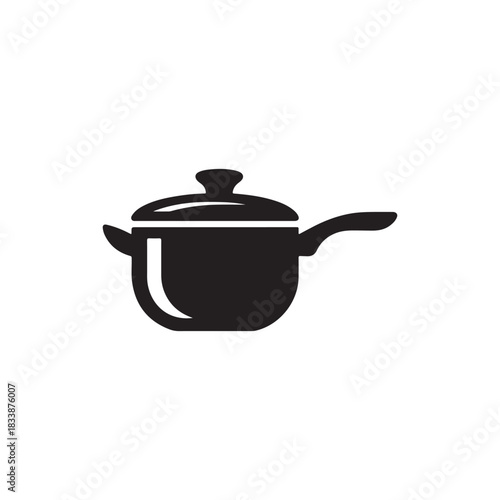 Simple black silhouette of a cooking pot with a lid and handle, perfect for kitchen-related designs and culinary themes