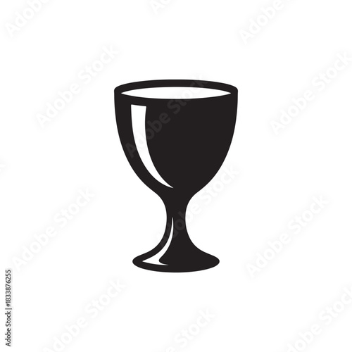 A simple black silhouette of a chalice or goblet, symbolizing celebration and fine beverages