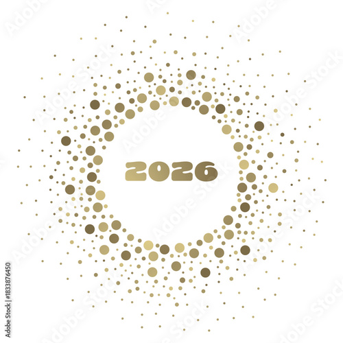 New Year celebration with golden dots and 2026 in center for event decoration and party planning