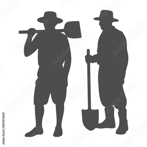 Manual Laborers with Axe and Shovel Silhouettes
