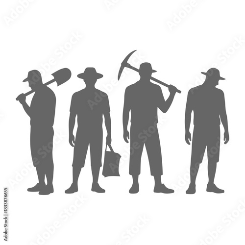Agricultural Workers and Farmers Silhouettes with Tools