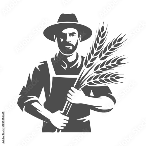 a man with a hat and a wheat stalk Silhouettes