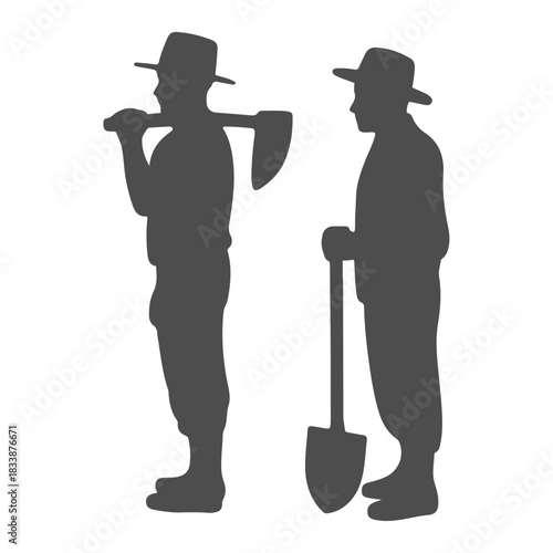 Manual Laborers with Axe and Shovel Silhouettes