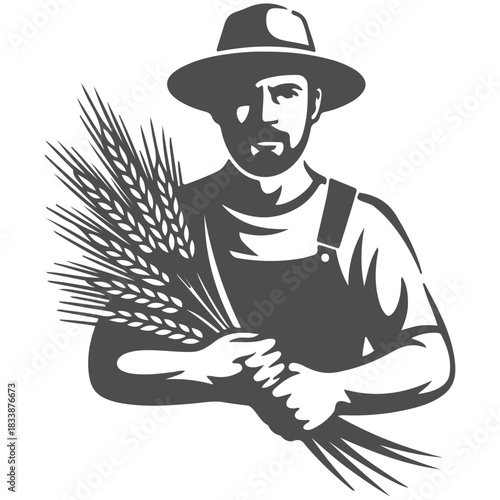 a man with a hat and a wheat stalk Silhouettes