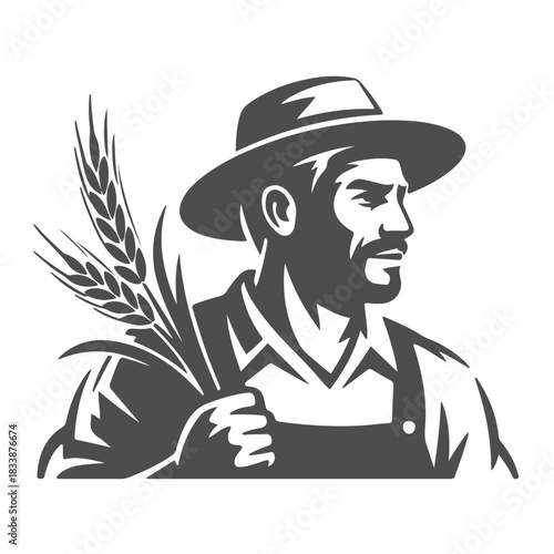 a man with a hat and a wheat stalk Silhouettes