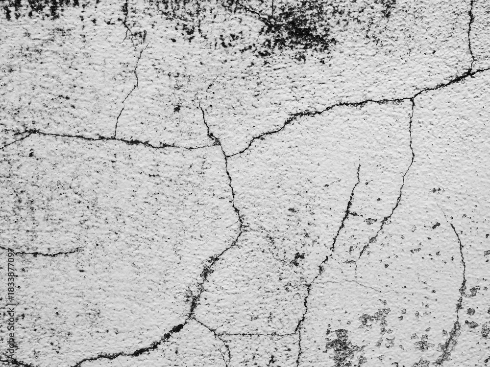 Obraz premium Crack wall texture background broken earthquake effect, whtie grey building cement damage pattern plaster grunge black line paint surface abstract, construction rough street concrete backdrop.
