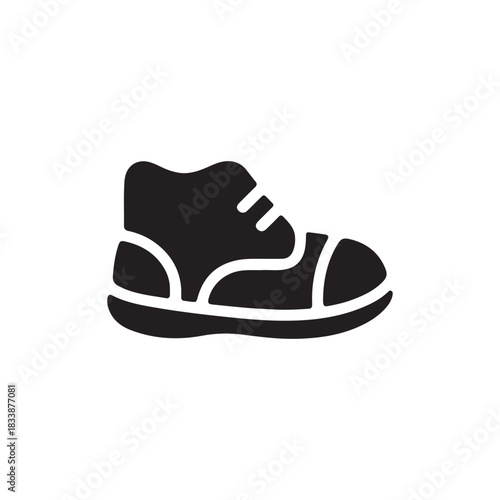 Simple black and white silhouette icon of a child's high-top sneaker