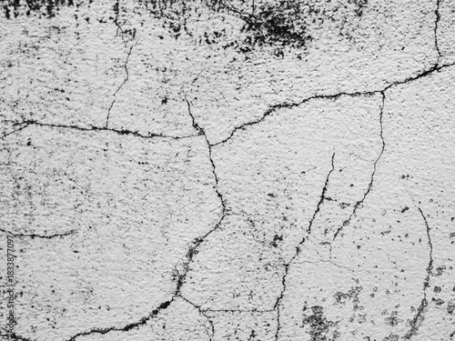 Crack wall texture background broken earthquake effect, whtie grey building cement damage pattern plaster grunge black line paint surface abstract, construction rough street concrete backdrop.