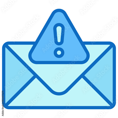 Warning Mail Blue Fill Outline Icon Design Vector - envelope with an exclamation mark representing an alert email, warning message, or urgent notification