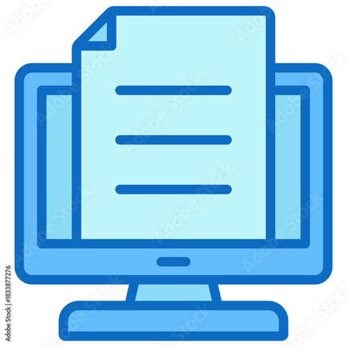 Digital Document Blue Fill Outline Icon Design Vector - document displayed on a computer monitor representing digital files, online reading, and virtual paperwork