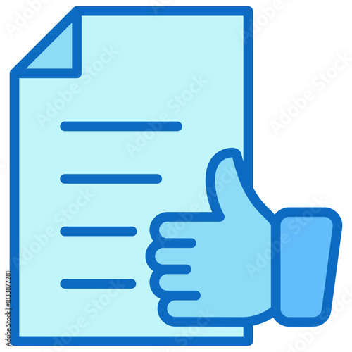 Document Like Blue Fill Outline Icon Design Vector - document with a thumbs-up symbol indicating positive review, recommendation, or approval