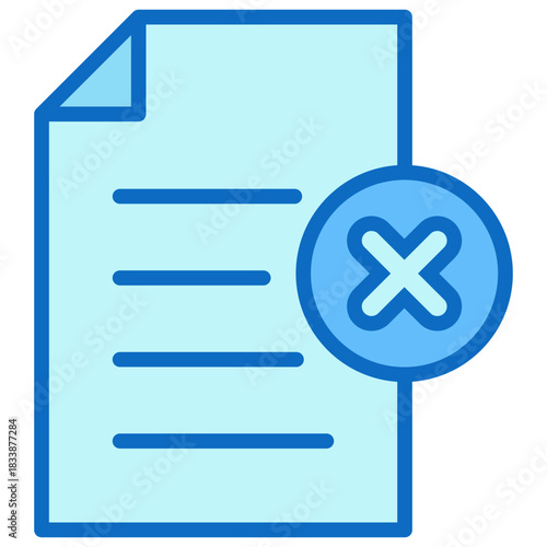 Document Rejected Blue Fill Outline Icon Design Vector - document marked with an X symbol, representing rejection, denial, or an invalid file