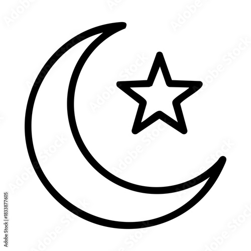 black vector crescent moon and star icon, Ramadan symbol