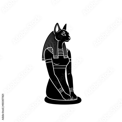 Ancient Egyptian Cat Goddess Bastet Statue Black and White.jpg