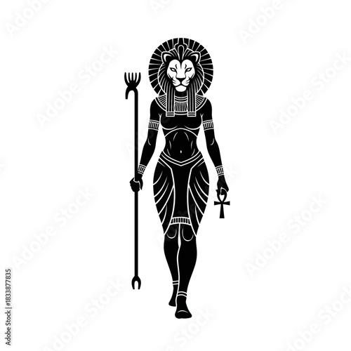 Ancient Egyptian Goddess Sekhmet Black and White Illustration.jpg