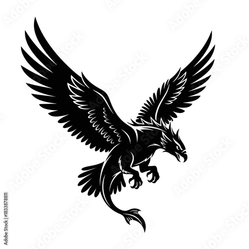 Black Mythological Griffin Silhouette Flying With Wings Spread.jpg