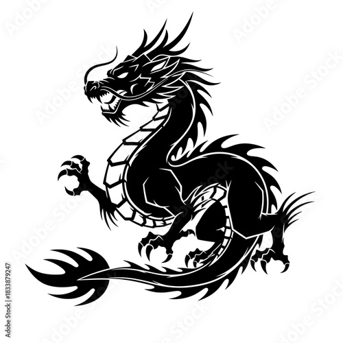 Fantasy Dragons Black White Illustration Tattoo Style Mythical Creature Symbol Vinyl Sticker Design.jpg