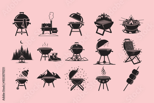 15 Collection silhouette vector diverse barbecue grills and cooking equipment