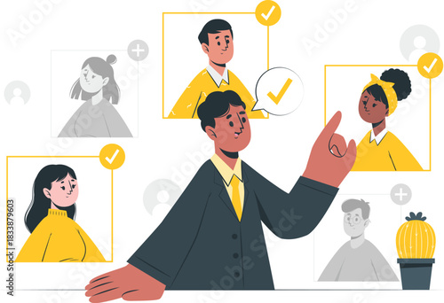 Man selecting people from profile pictures for a team selection