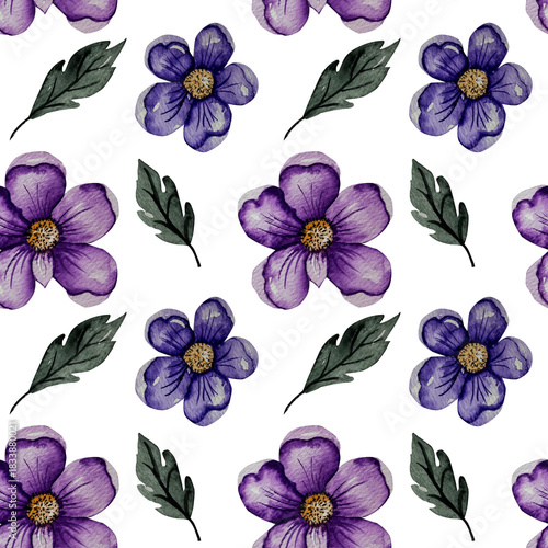 Seamless pattern featuring hand-painted watercolor purple leaves. Soft botanical elements ideal for textiles, packaging, branding, stationery, wallpapers and decorative design projects.