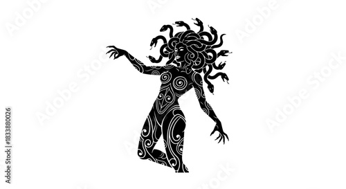 Medusa Mythological Figure With Snakes for Hair Black and White Illustration.jpg