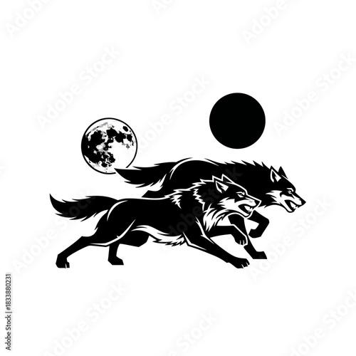Mysterious Night Wolves Silhouetted Under Full Moon and Crescent Moon Glow.jpg