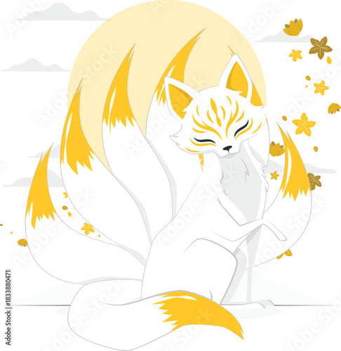 Nine Tailed Fox Spirit Under a Full Moon kitsune nine tails