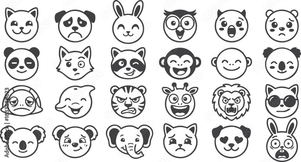 Obraz premium Mixed animal facial expressions vector illustration set for avatars