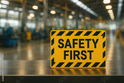 Wallpaper Mural Yellow safety first sign in factory background. workplace warning for industry health and caution showing awareness Torontodigital.ca