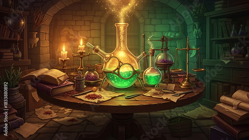 Alchemist Laboratory Potions Glowing Flask Gradient