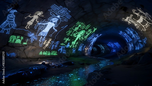Bio Luminescent Cave Paintings Ancient Civilization Gradient