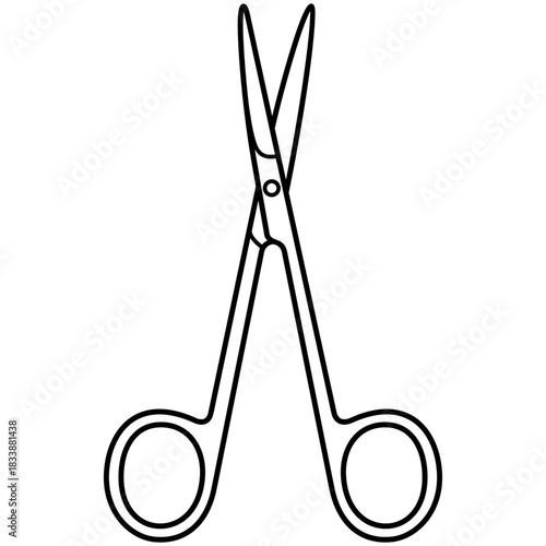 Iris Scissors. Surgical instruments. Professional sterile medical tools for clinical operations. Vector outline icon.