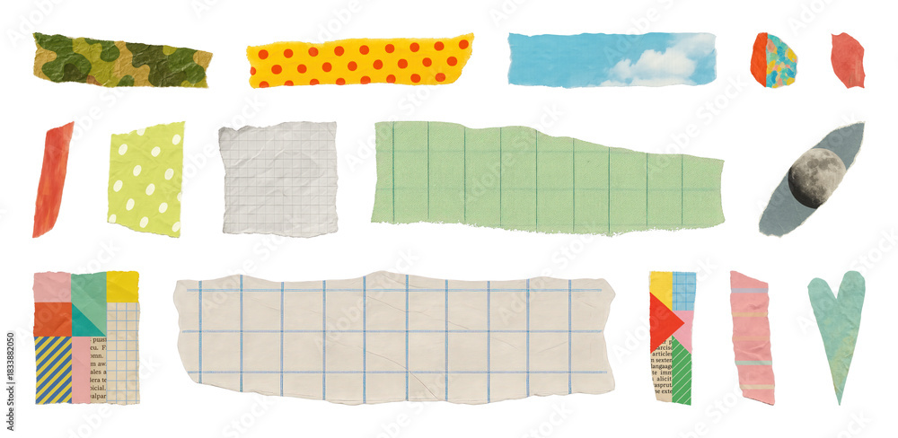 Naklejka premium PNG Colorful torn paper collage elements, element set on transparent background