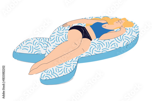 Woman Sleep on Soft Pillow Have Sweet Dreams Vector Illustration
