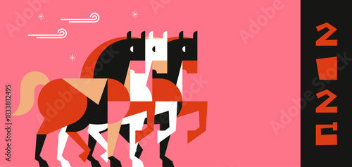 Modern geometric vertical banners for Chinese New Year 2026 - Year of the Horse