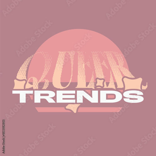 Flat Bold Style Typography of 'Queer Trends' with Muted Peach Color tone, Flat Style illustration
