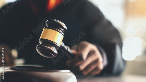 Judge with gavel on table