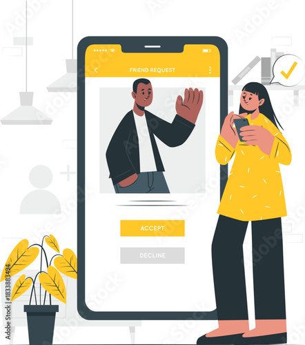 Person Receiving Friend Request on Smartphone Screen Keywords: social media, friend request