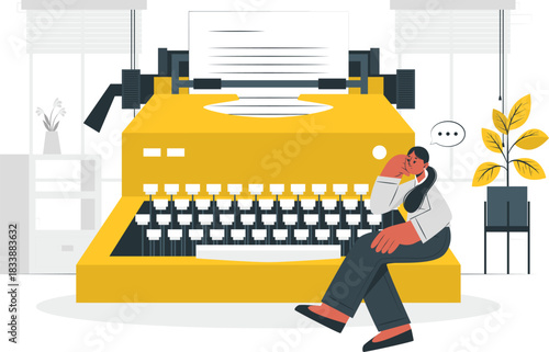 Person Sitting In Front Of Large Yellow Typewriter vintage retro