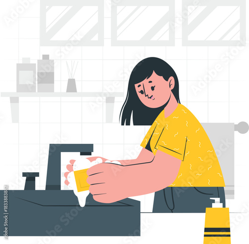 Person washing hands with soap and water at a sink hygiene clean