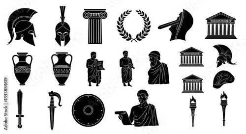 Ancient Greek historical symbols and mythological artifacts collection