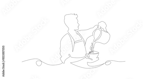 POURING COFFEE IN A LINE ART CUP