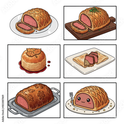 Beef Wellington Vector Illustration with Pastry Crust and Gourmet Filling Beef Wellington Graphic Illustration with Steak and Pastry Layers 