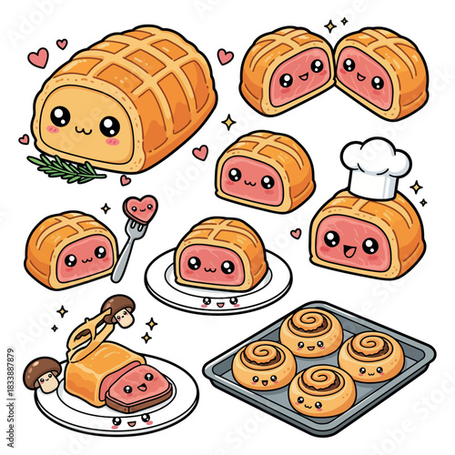 Beef Wellington Vector Illustration with Pastry Crust and Gourmet Filling Beef Wellington Graphic Illustration with Steak and Pastry Layers 